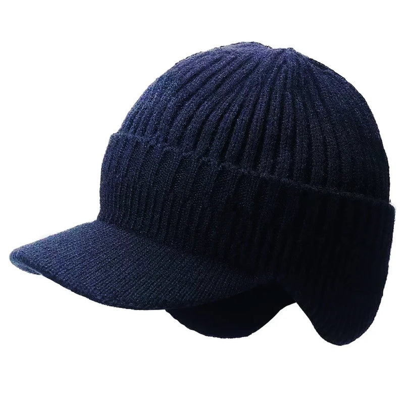 New Winter Men's Hat โ Outdoor Ear Protection Warm Knitted Cap with Windproof Visor, Thick Bicycle Scarf Cap for Men
