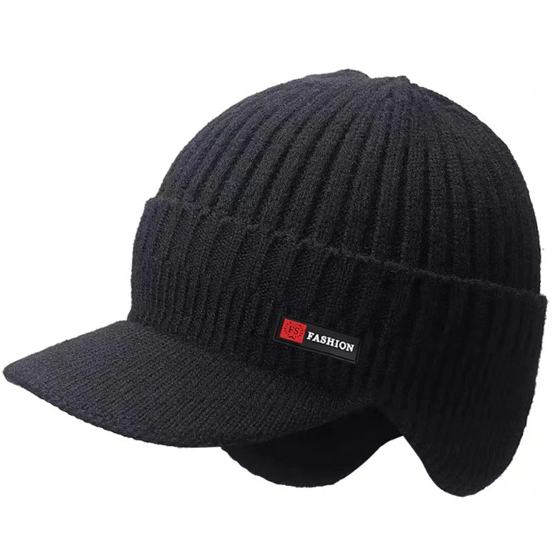 New Winter Men's Hat โ Outdoor Ear Protection Warm Knitted Cap with Windproof Visor, Thick Bicycle Scarf Cap for Men